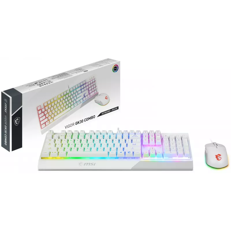 Žaidimų klaviatūros ir pelės rinkinys MSI VIGOR GK30 COMBO WHITE