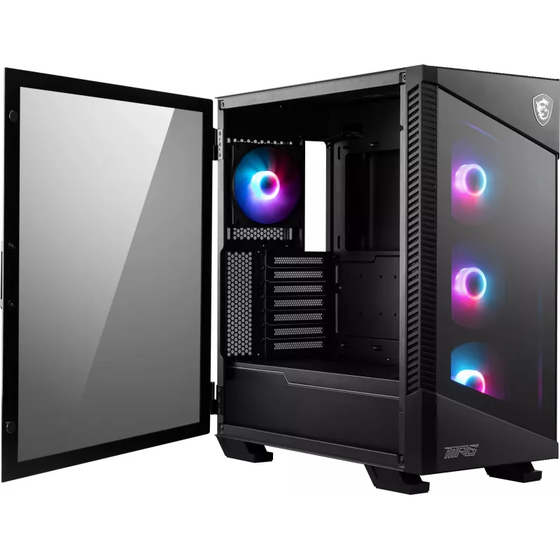 PC korpusas MSI MPG VELOX 100R Mid Tower juodas — ATX, 7 plėtros lizdai, 2×3,5 colio vietos, 2×2,5 colio vietos, USB-C