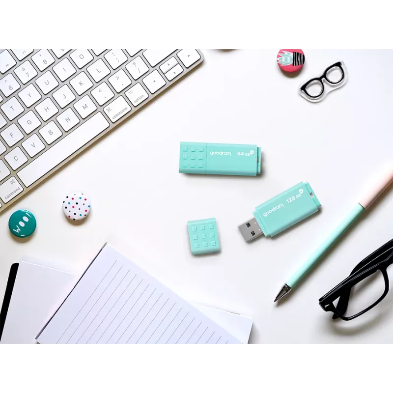 USB atmintukas GOODRAM 64 GB USB-A 3.2 Gen 1 UME3, turkio spalvos, skaitymas 60 MB/s, rašymas 20 MB/s