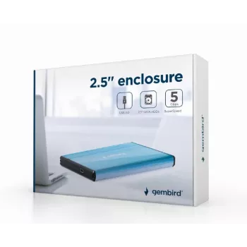 Gembird EE2-U3S-3-B išorinis HDD korpusas — 2,5 colio, SATA, Mini-USB A, iki 7 TB, mėlynas