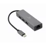Docking adapteris Gembird A-CMU3-LAN-01 — USB-C 3.2 Gen 1, 1× Gigabit LAN, 3× USB-A, metalinis korpusas, pilka