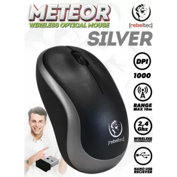 Belaidė optinė pelė Rebeltec METEOR sidabrinė RBLMYS00050 USB