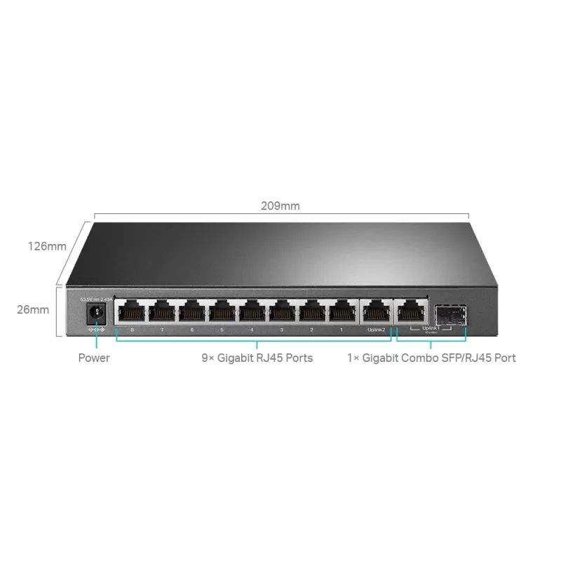 Valdomas jungiklis TP-Link TL-SG1210MPE 10 prievadų Gigabit su 8 PoE+ prievadais