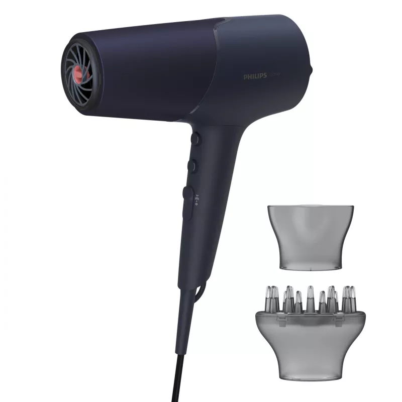 Plaukų džiovintuvas Philips 5000 serijos BHD510/00, 2300 W, 6 šilumos/6 greičio, joninis, šalto oro pūtimas, koncentratorius ir difuzorius, tamsiai mėlynas, 1,8 m laidas
