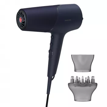 Plaukų džiovintuvas Philips 5000 serijos BHD510/00, 2300 W, 6 šilumos/6 greičio, joninis, šalto oro pūtimas, koncentratorius ir difuzorius, tamsiai mėlynas, 1,8 m laidas