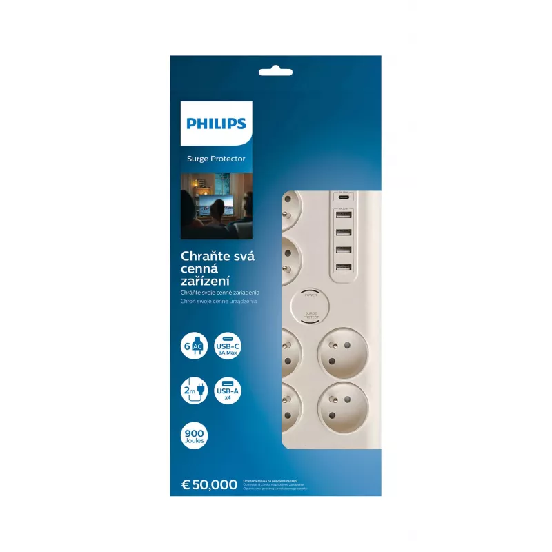 Philips SPN7060WA/60 apsauginis nuo viršįtampių filtras 6 lizdai 2 m baltas