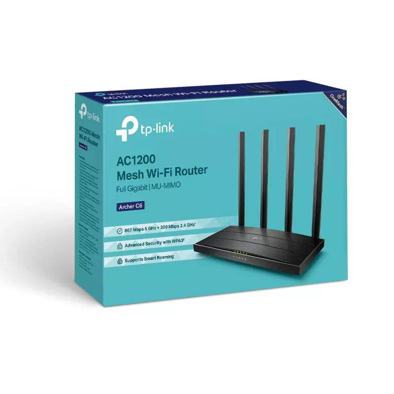 TP-Link Archer C6 belaidis maršrutizatorius Fast Ethernet Dual-Band (2,4 GHz / 5 GHz) Baltas