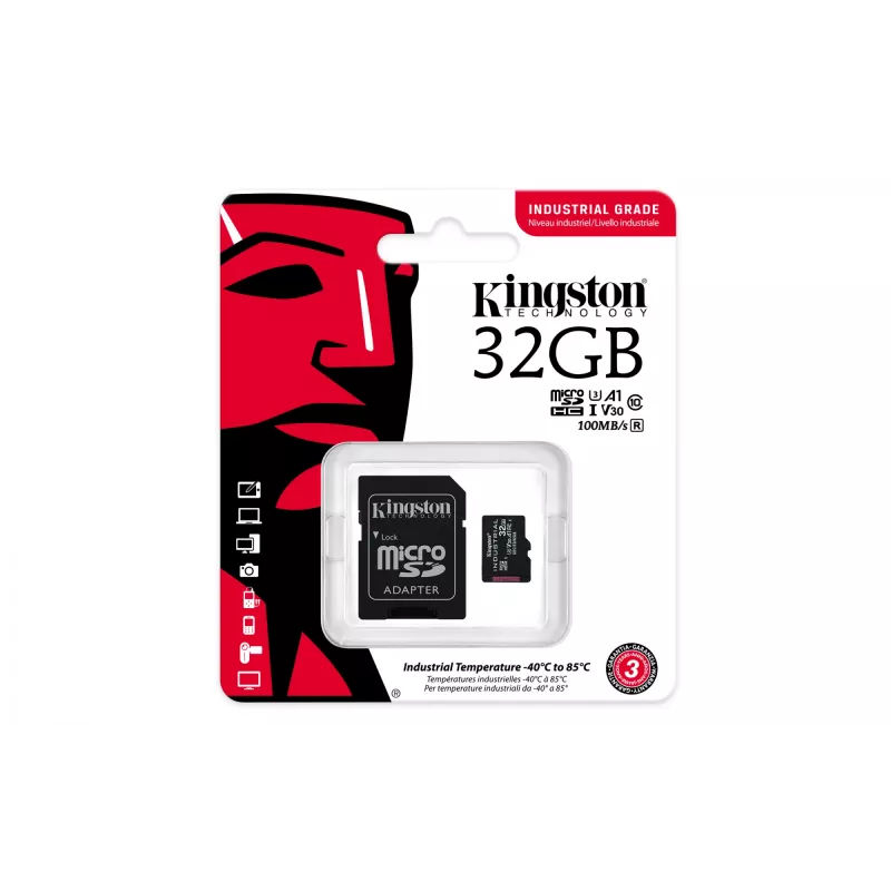 Kingston Technology 32GB microSDHC pramoninė C10 A1 pSLC kortelė su SD adapteriu