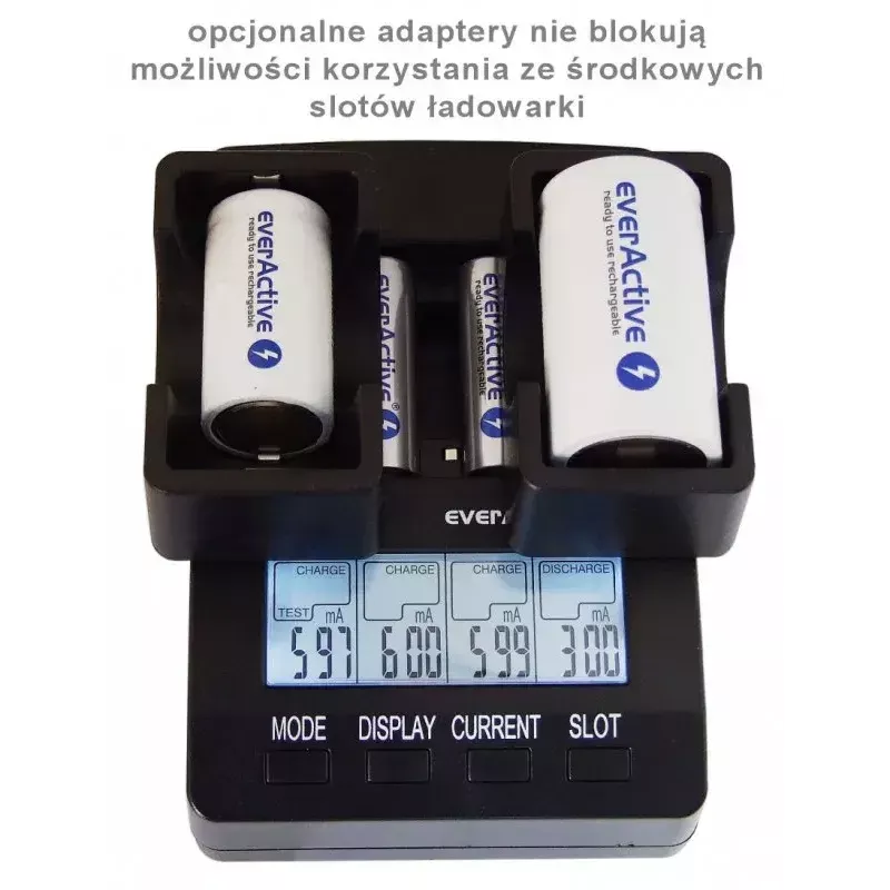 Įkroviklis everActive NC-3000 – universalus įkroviklis AA/AAA/C/D (4 ląstelės) juodas, 100–240V