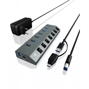 ICY BOX IB-HUB1701-C3 USB 3.2 Gen 1 (3.1 Gen 1) Type-B 5000 Mbit/s Antracito USB šakotuvas