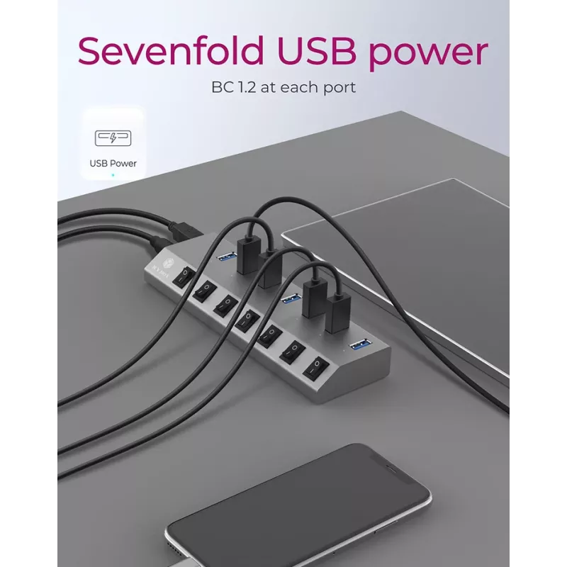 ICY BOX IB-HUB1701-C3 USB 3.2 Gen 1 (3.1 Gen 1) Type-B 5000 Mbit/s Antracito USB šakotuvas