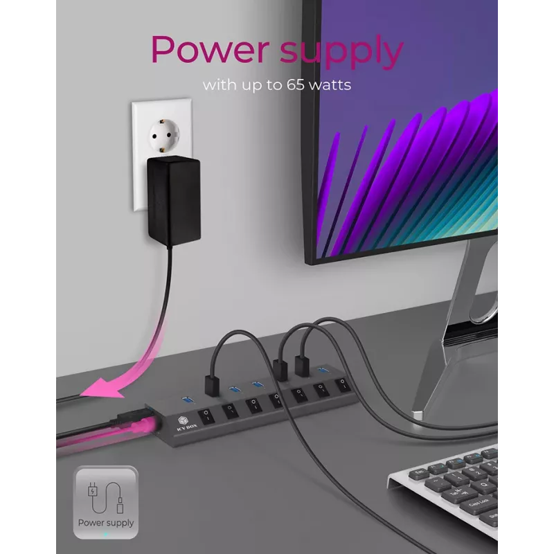 ICY BOX IB-HUB1701-C3 USB 3.2 Gen 1 (3.1 Gen 1) Type-B 5000 Mbit/s Antracito USB šakotuvas