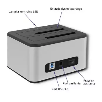 Docking stotelė QOLTEC 5316 2x 2.5/3.5 colio HDD/SSD, SATA, USB 3.0 (5 Gb/s), aliumininis korpusas
