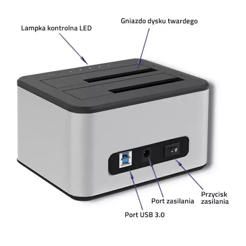 Docking stotelė QOLTEC 5316 2x 2.5/3.5 colio HDD/SSD, SATA, USB 3.0 (5 Gb/s), aliumininis korpusas