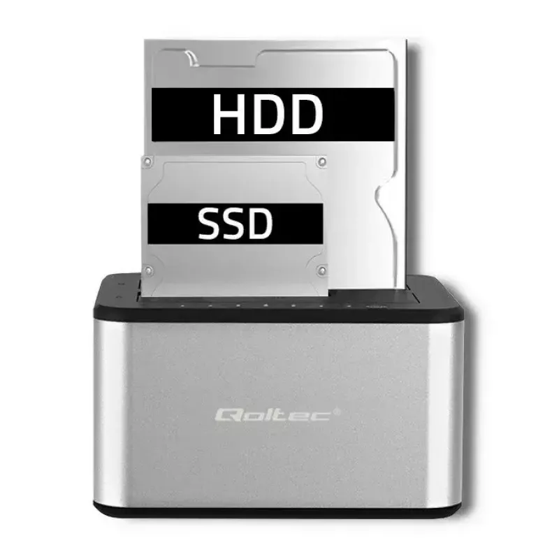 Docking stotelė QOLTEC 5316 2x 2.5/3.5 colio HDD/SSD, SATA, USB 3.0 (5 Gb/s), aliumininis korpusas