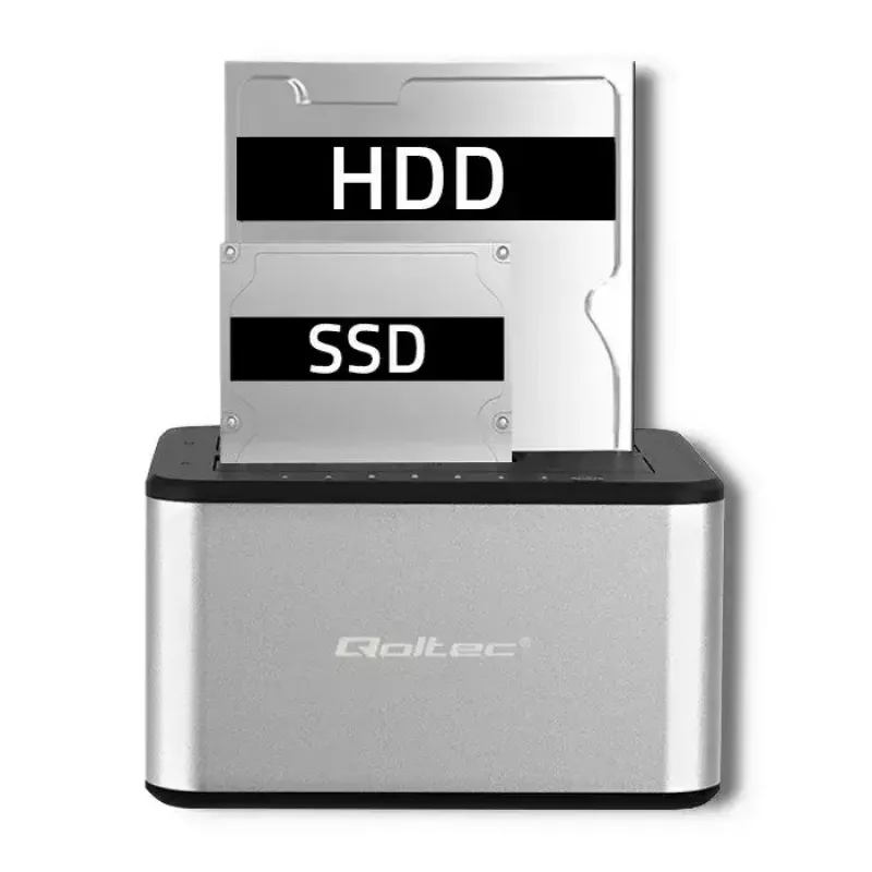 Docking stotelė QOLTEC 5316 2x 2.5/3.5 colio HDD/SSD, SATA, USB 3.0 (5 Gb/s), aliumininis korpusas