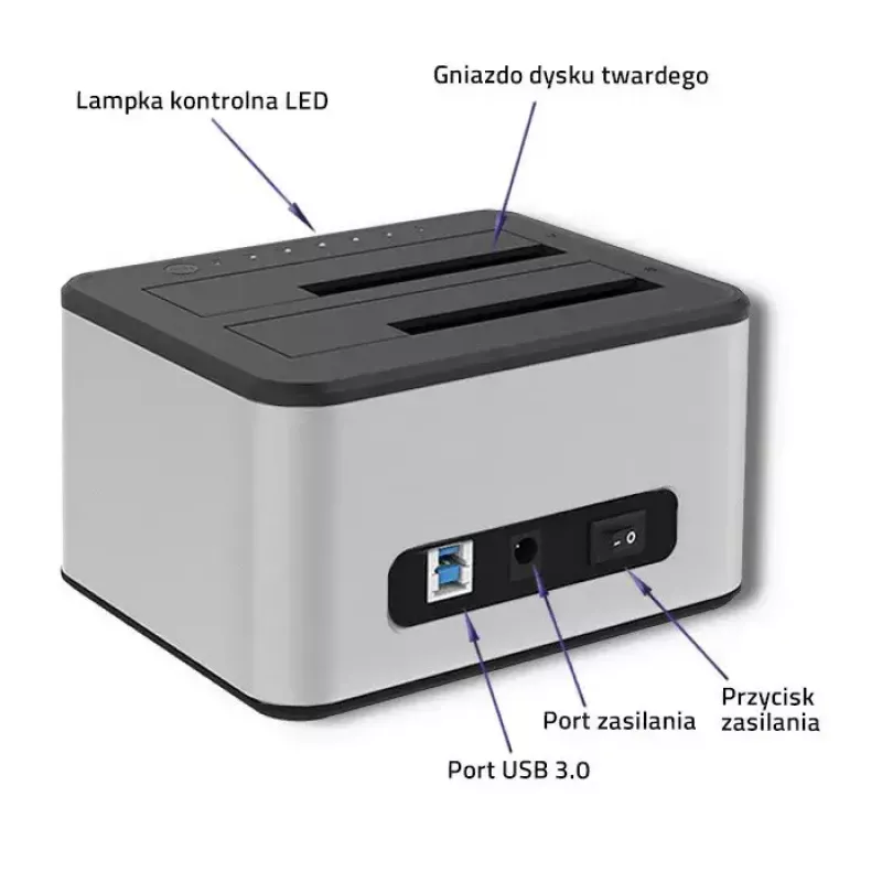 Docking stotelė QOLTEC 5316 2x 2.5/3.5 colio HDD/SSD, SATA, USB 3.0 (5 Gb/s), aliumininis korpusas