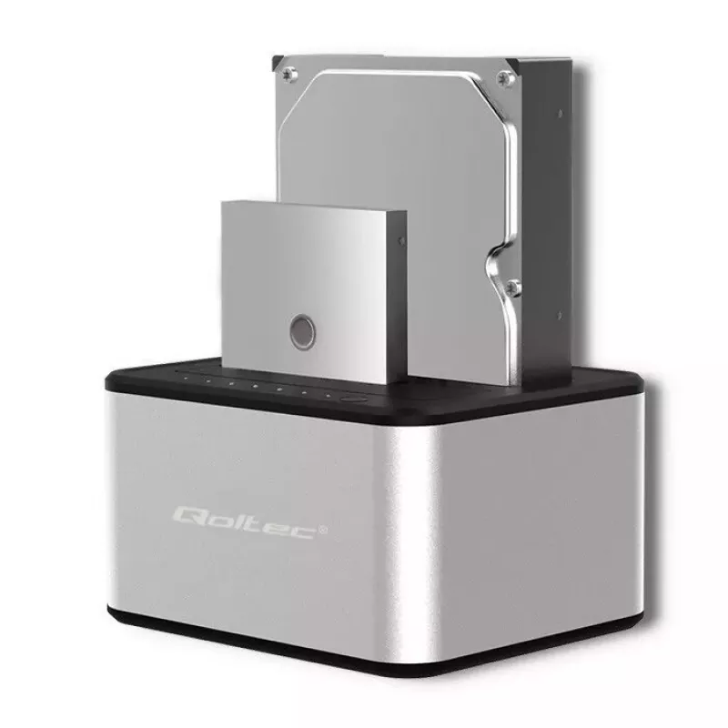 Docking stotelė QOLTEC 5316 2x 2.5/3.5 colio HDD/SSD, SATA, USB 3.0 (5 Gb/s), aliumininis korpusas