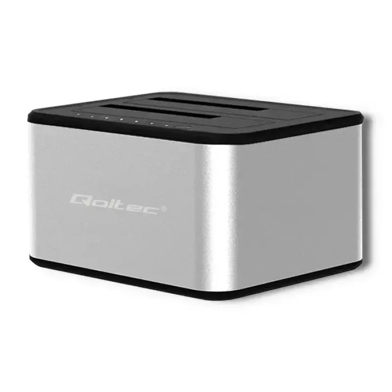 Docking stotelė QOLTEC 5316 2x 2.5/3.5 colio HDD/SSD, SATA, USB 3.0 (5 Gb/s), aliumininis korpusas