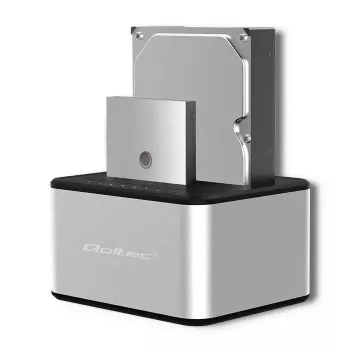 Docking stotelė QOLTEC 5316 2x 2.5/3.5 colio HDD/SSD, SATA, USB 3.0 (5 Gb/s), aliumininis korpusas