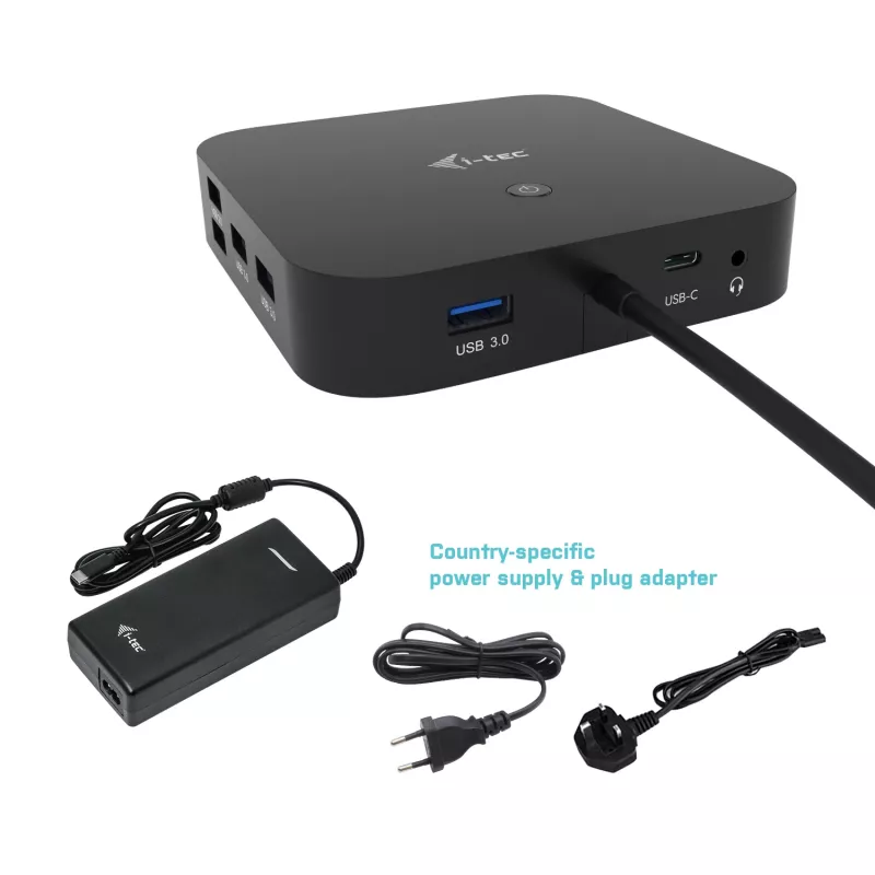 i-tec USB-C HDMI DP Docking stotelė su 100 W įkrovimu ir universalus 100 W maitinimo adapteris