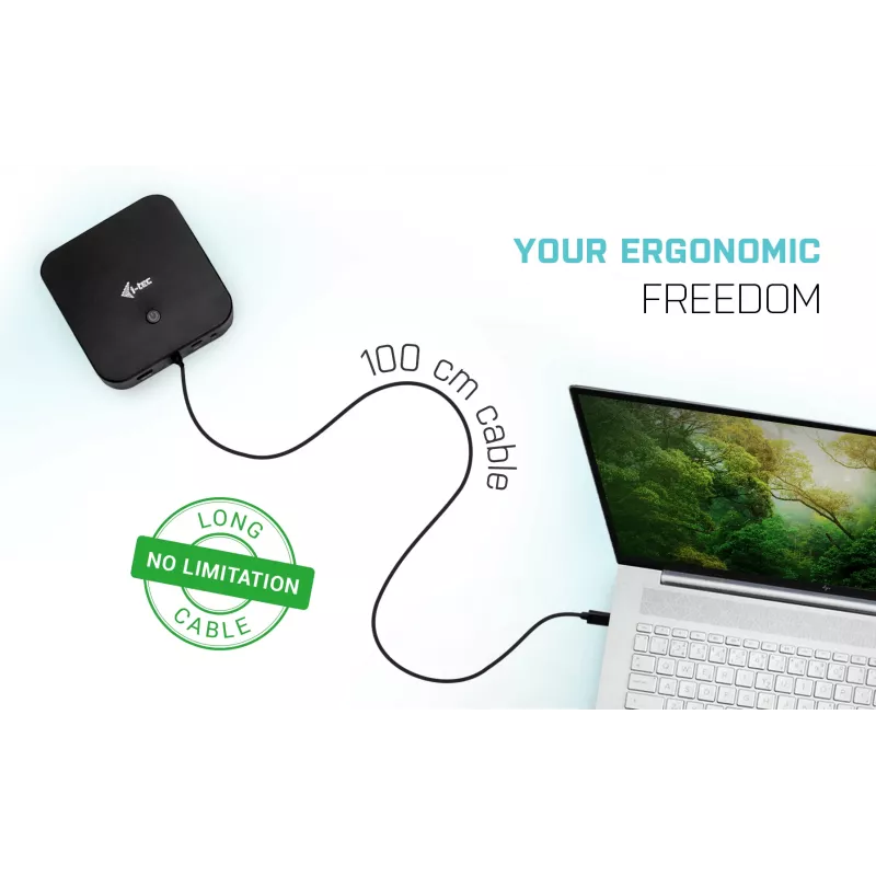 i-tec USB-C HDMI DP Docking stotelė su 100 W įkrovimu ir universalus 100 W maitinimo adapteris