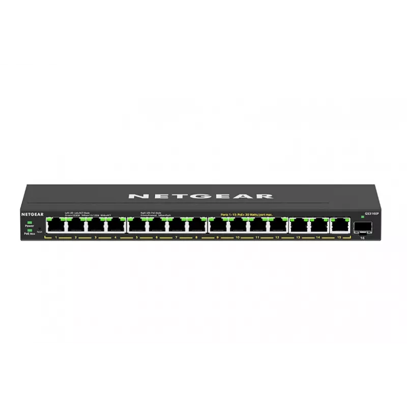 NETGEAR GS316EP-100PES valdomas tinklo jungiklis Gigabit Ethernet (10/100/1000) PoE juodas