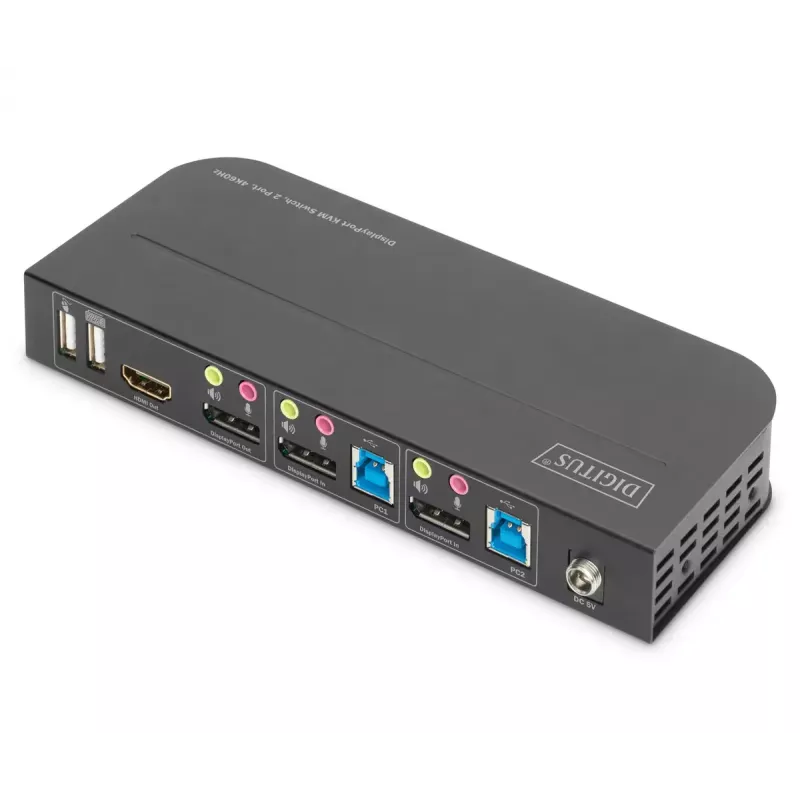 DIGITUS KVM jungiklis, 2x1 DP, DP/HDMI išvestis, USB, 4Kx2K@60Hz