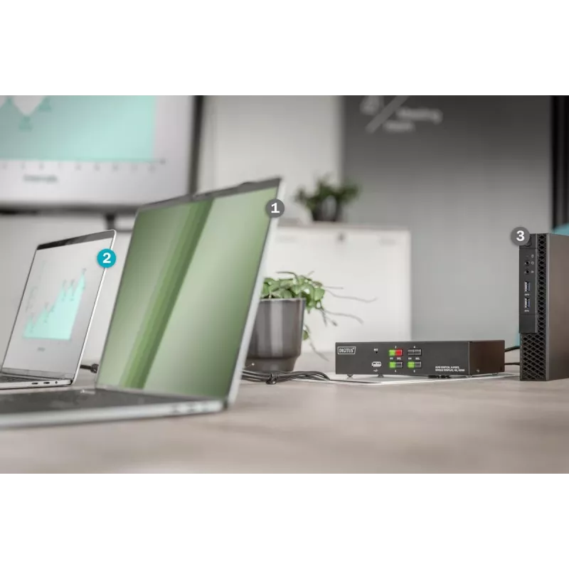 KVM jungiklis Digitus 4 prievadų vienam ekranui 4K HDMI