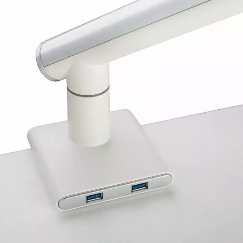 Monitorinis laikiklis ART RAMM L-19GD 17–32 colių, dujinė pagalba, 2–9 kg, 2x USB 3.0, baltas, spaustuvas