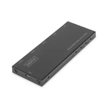 DIGITUS Ultra Slim HDMI skirstytuvas, 1x4, 4K/60Hz HDR, HDCP 2.2, 18 Gbps, maitinamas per Micro USB