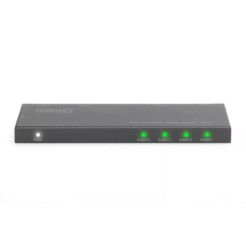 DIGITUS Ultra Slim HDMI skirstytuvas, 1x4, 4K/60Hz HDR, HDCP 2.2, 18 Gbps, maitinamas per Micro USB