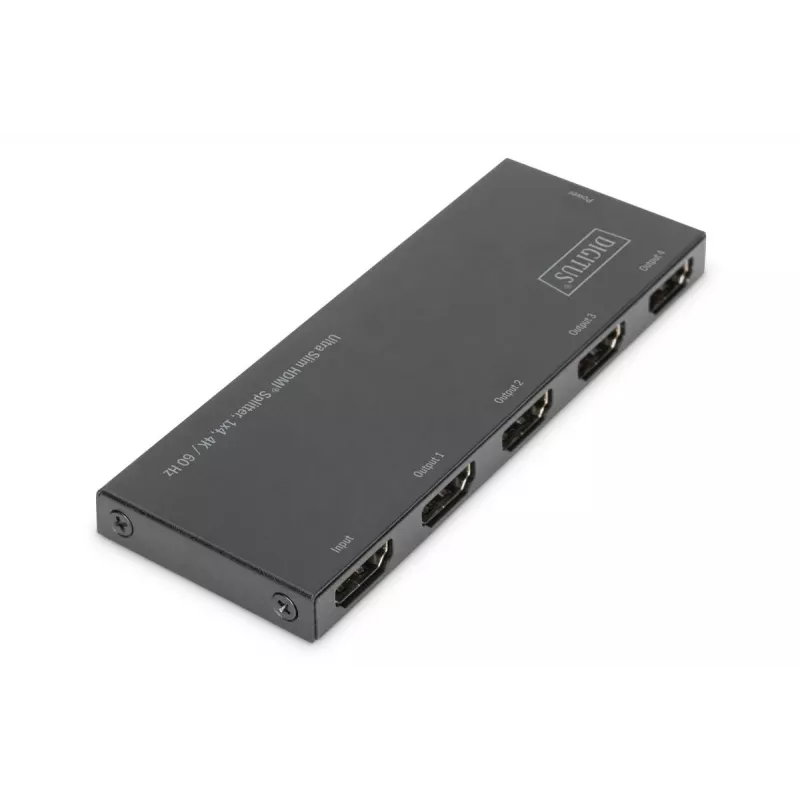 DIGITUS Ultra Slim HDMI skirstytuvas, 1x4, 4K/60Hz HDR, HDCP 2.2, 18 Gbps, maitinamas per Micro USB