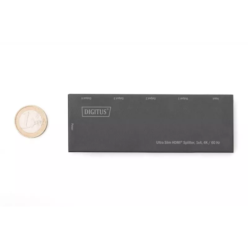 DIGITUS Ultra Slim HDMI skirstytuvas, 1x4, 4K/60Hz HDR, HDCP 2.2, 18 Gbps, maitinamas per Micro USB