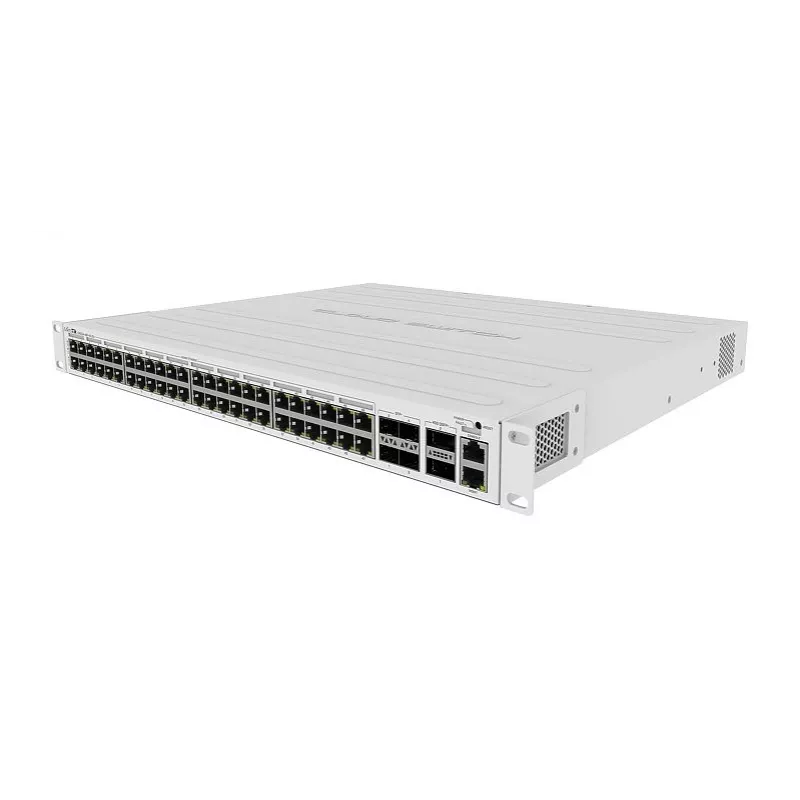 Valdomas L3 jungiklis MikroTik CRS354-48P-4S+2Q+RM — 48× Gigabit RJ-45, 4× SFP+, 2× QSFP+, 48 PoE prievadai