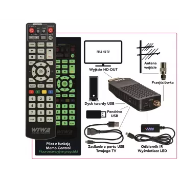 DVB-T/DVB-T2 imtuvas WIWA H.265 MINI — H.265 HD skaitmeninis antžeminis taimeris, Full HD, HDMI, USB, 5V/1,5A