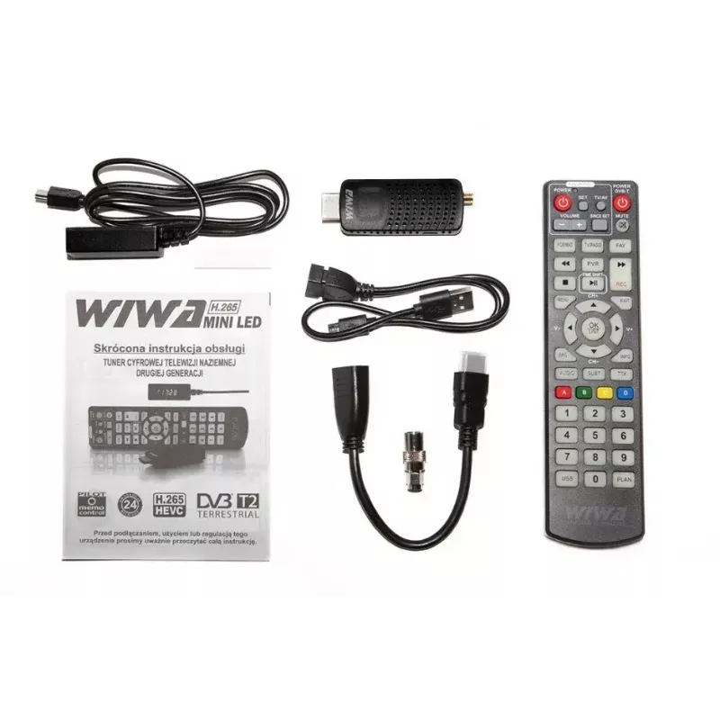 DVB-T/DVB-T2 imtuvas WIWA H.265 MINI — H.265 HD skaitmeninis antžeminis taimeris, Full HD, HDMI, USB, 5V/1,5A