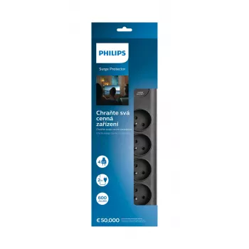 Apsauginis filtras Philips SPN7040BA/60 6 AC lizdai 600 J 2 m Juoda