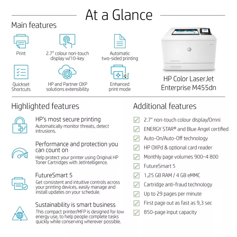 HP Color LaserJet Enterprise M455dn spalvotas lazerinis spausdintuvas, A4, 27 ppm, dvipusis spausdinimas