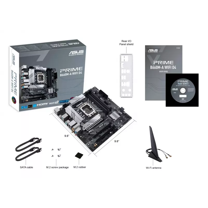 Motininė plokštė ASUS PRIME B660M-A WIFI D4 — Intel B660, LGA 1700, micro ATX, DDR4, 4 DIMM, Wi‑Fi 6, 2x M.2