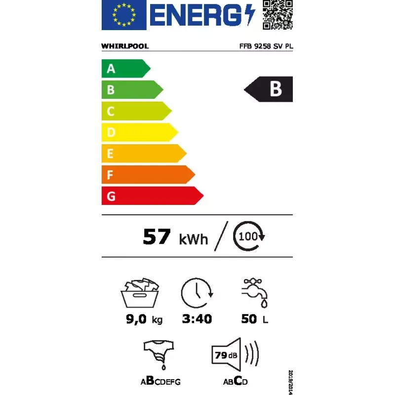 Whirlpool FFB 9258 SV PL skalbyklė su priekiniu pakrovimu 9 kg 1200 RPM balta