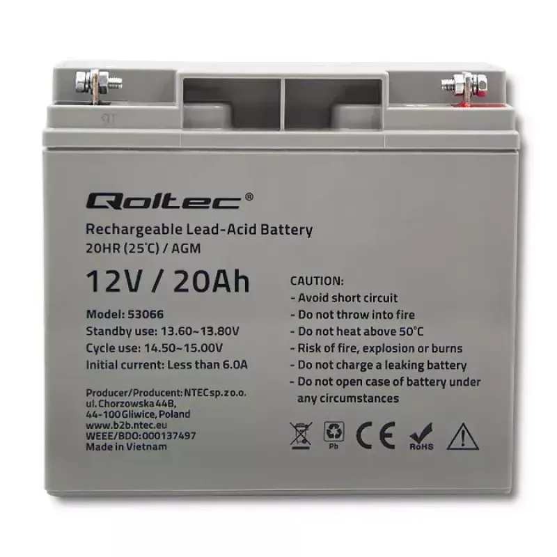 Qoltec 53066 UPS baterija švino rūgšties sandari 12 V 20 Ah