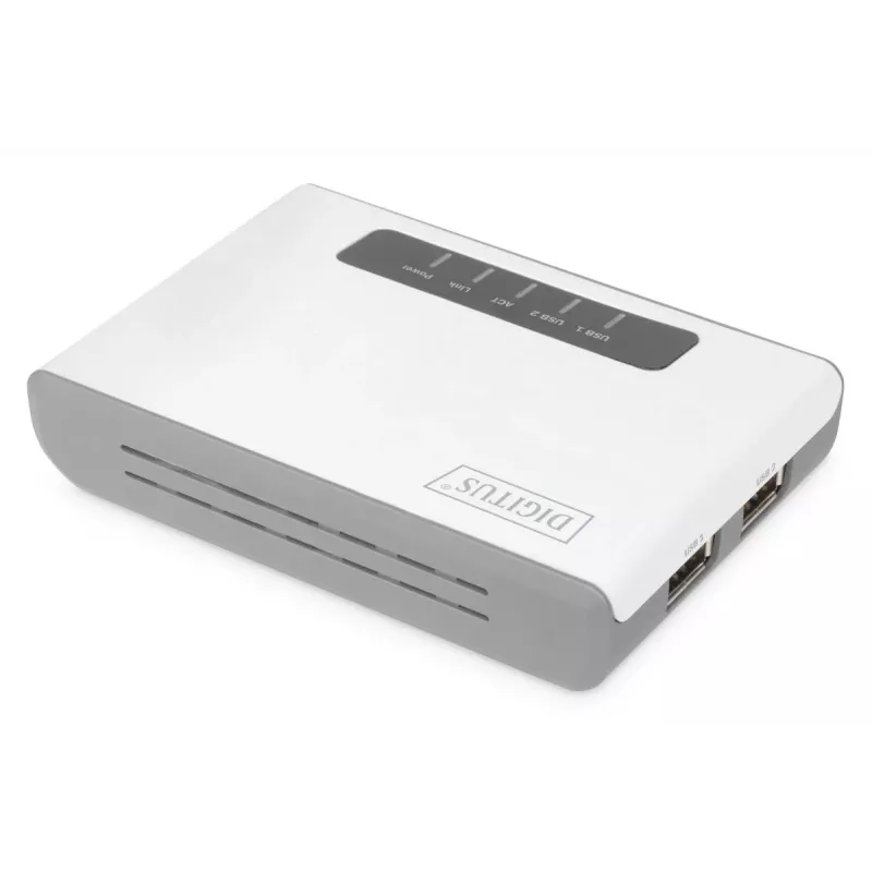 DIGITUS DN-13024 2 prievadų USB 2.0 belaidis tinklo serveris, NAS, spausdintuvų serveris
