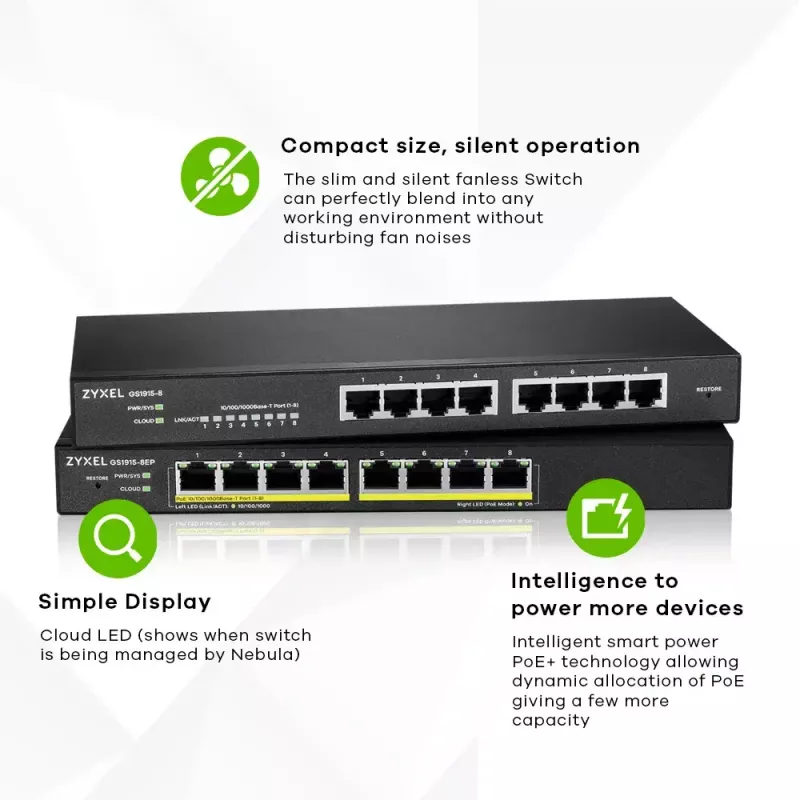 Zyxel GS1915-8 valdomas L2 Gigabit Ethernet (10/100/1000) jungiklis, juodas