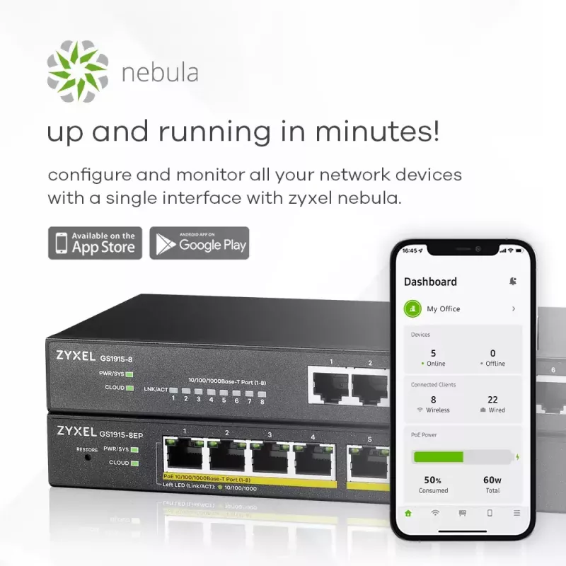 Zyxel GS1915-8 valdomas L2 Gigabit Ethernet (10/100/1000) jungiklis, juodas