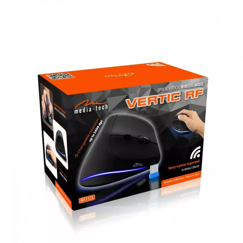 Belaidė vertikali pelė MEDIA-TECH MT1123, juoda, 2400 DPI, 5 mygtukai, RF USB imtuvas
