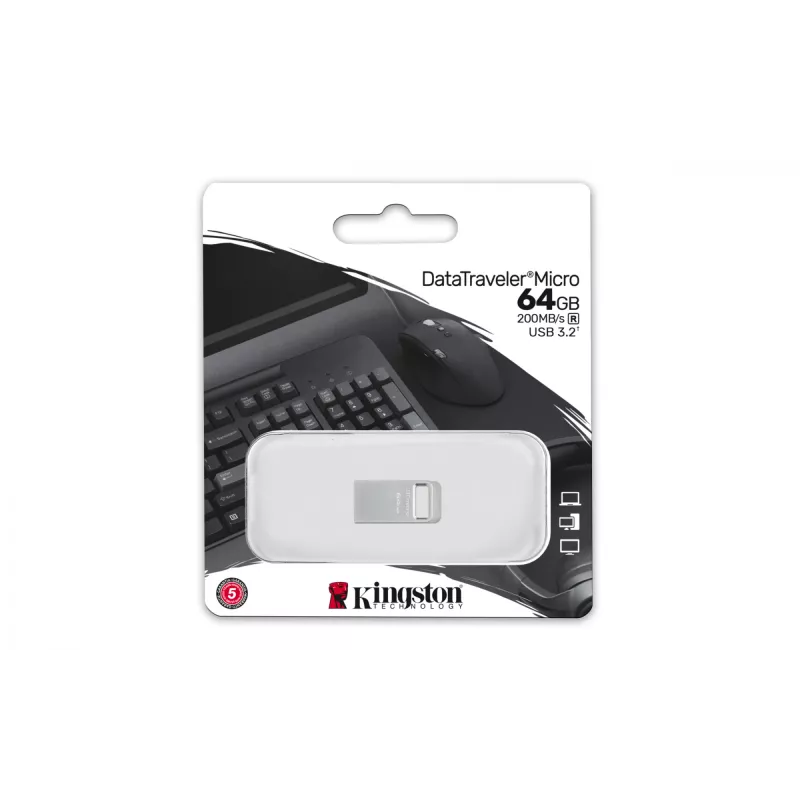 Kingston DataTraveler 64GB Micro 200MB/s metalinis USB 3.2 Gen 1 atmintukas