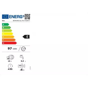 Beko BDIN38521Q visiškai įmontuojama indaplovė, 15 vietų, 44 dB