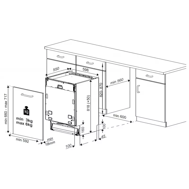 Beko BDIN38521Q visiškai įmontuojama indaplovė, 15 vietų, 44 dB