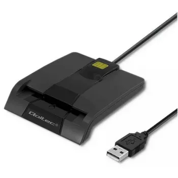 Kortelių skaitytuvas QOLTEC 50634 USB Type-C, ABS korpusas, 90×69 mm, 1,0 m laidas, juodas